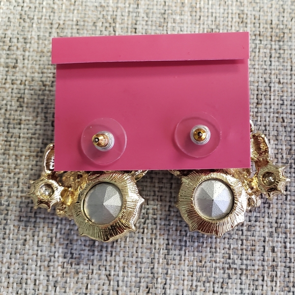 Statement Earrings, 1 pair Crystal Hoops, 1 pair Betsey Johnson Floral Studs. - Picture 6 of 6